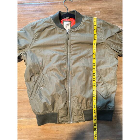 GAP Women’s Bomber Jacket XS Olive Green Nylon Orange Lining Military Style - Picture 6 of 7